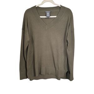 Matty M Womens Sz S Green V-Neck Pullover Knit Sweater Oversized Lightweight